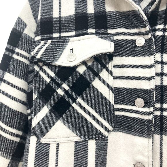 Zara Plaid Oversized Heavyweight Wool Blend Overshirt Shacket Women's L Black - Picture 6 of 16